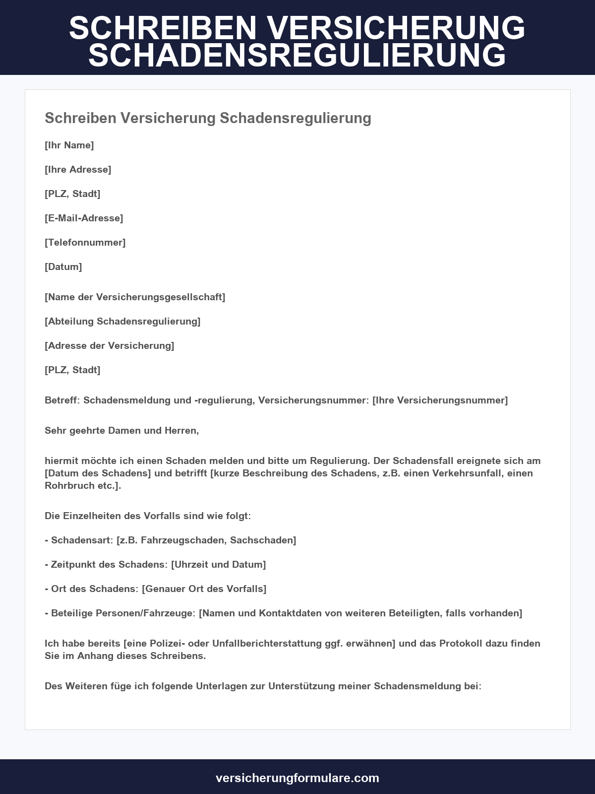 Schreiben Versicherung Schadensregulierung Vorlage