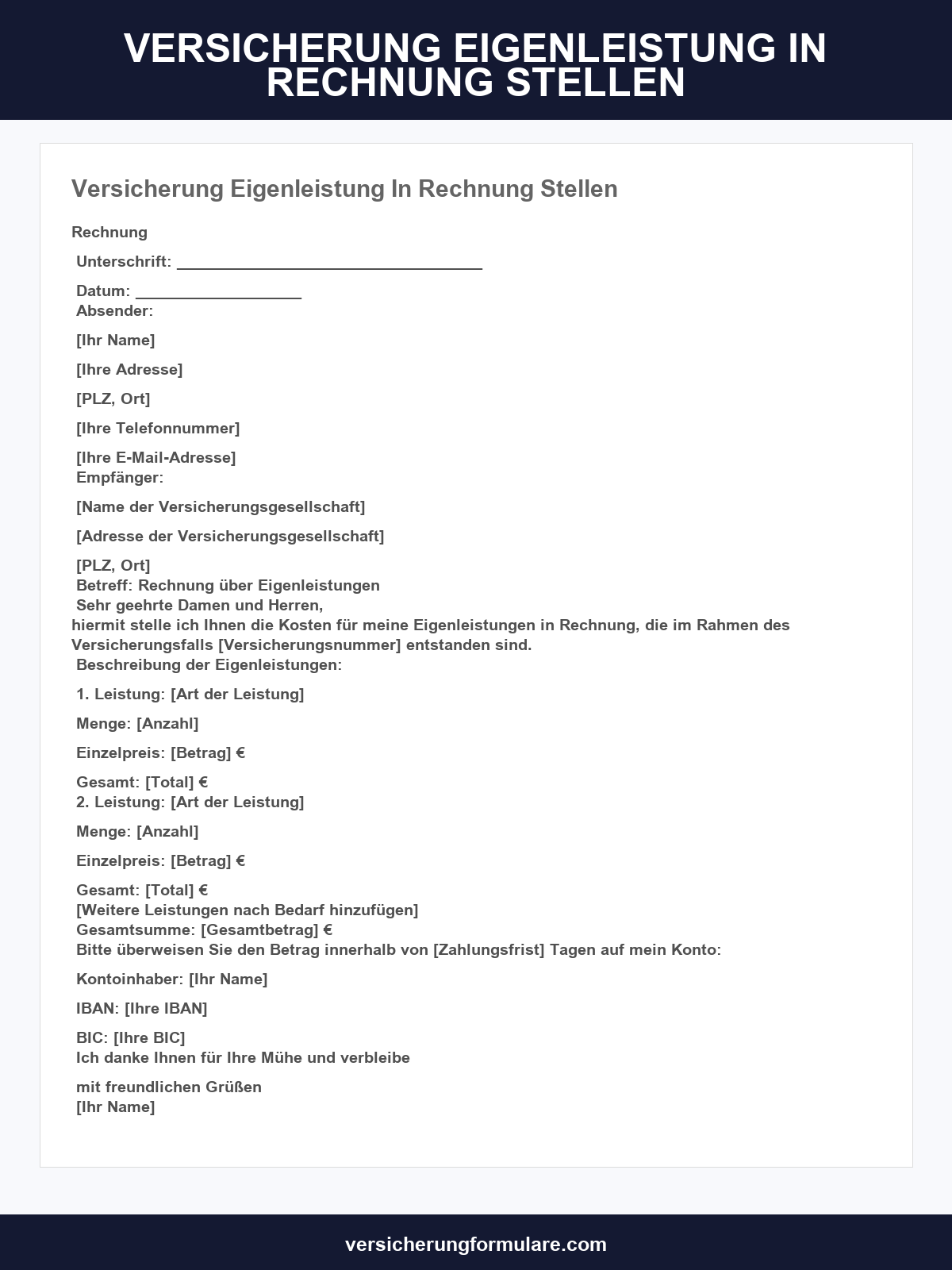 Versicherung Eigenleistung In Rechnung Stellen Muster